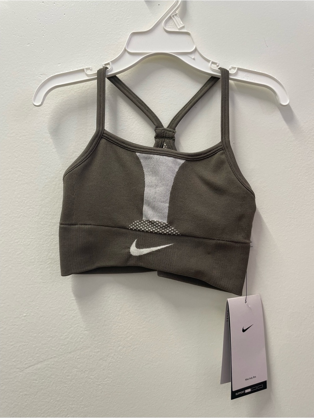 Nike Girl’s Olive Sports Bra with White Accent